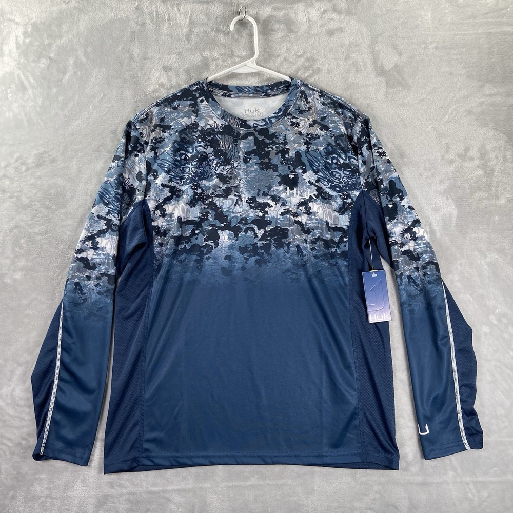 HUK Fishing Shirt men's Medium Icon Performance Crew Neck Tide Change Fade NWT